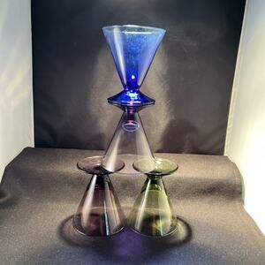 Vintage Set of 4 MCM 3.5” Footed Stemware Dessert Cocktail Glass: Multi Color